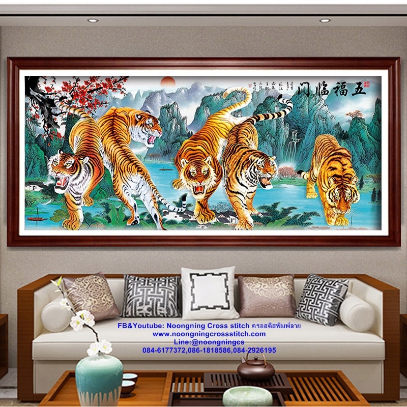 แมวน้อย VSเสือขาว ครอสติสคริสตัล Diamond painting โมเสก ภาพติดเพชร งานฝีมือทำที่บ้าน DIY