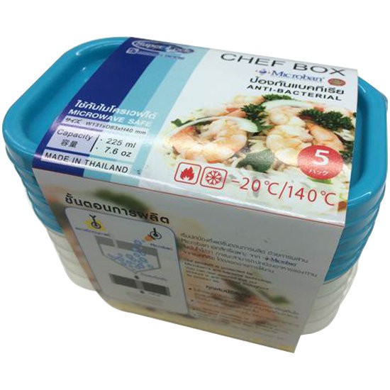 ชุดกล่องอาหารเหลี่ยม 0.225 ลิตร CHEF6071 5 ชิ้น FOOD CONTAINER SET CHEF BOX MICRON 5PCS
