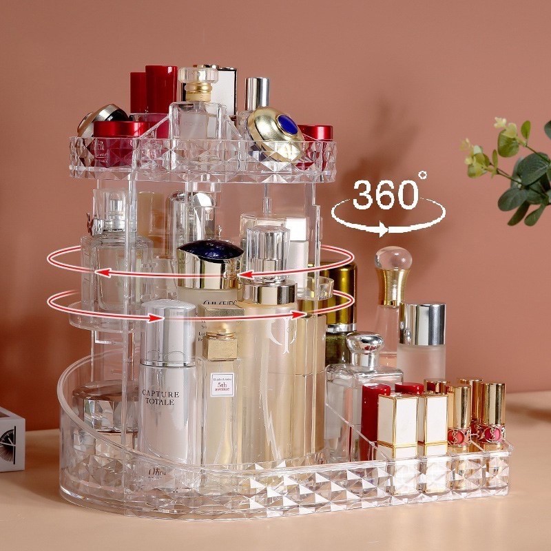 ชั้นวางเครื่องสำอาง กล่องวางอะคริลิค ชั้นวางเครื่องสำอางหมุนได้360° อะคริลิค หนา2mm