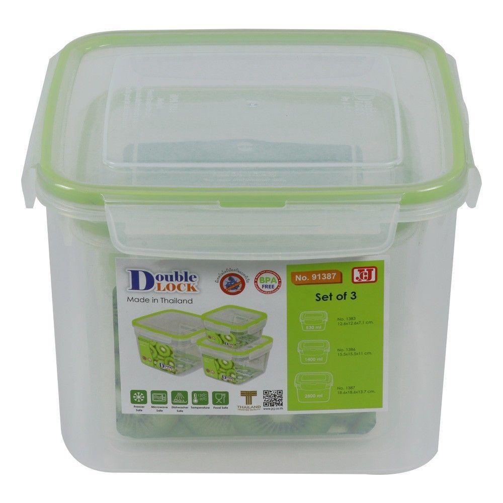 ชุดกล่องอาหารเหลี่ยม JCJ SAFE&LOCK 91387 3 ชิ้น FOOD CONTAINER SQUARE JCJ SAFE&LOCK 91387 SET3PCS