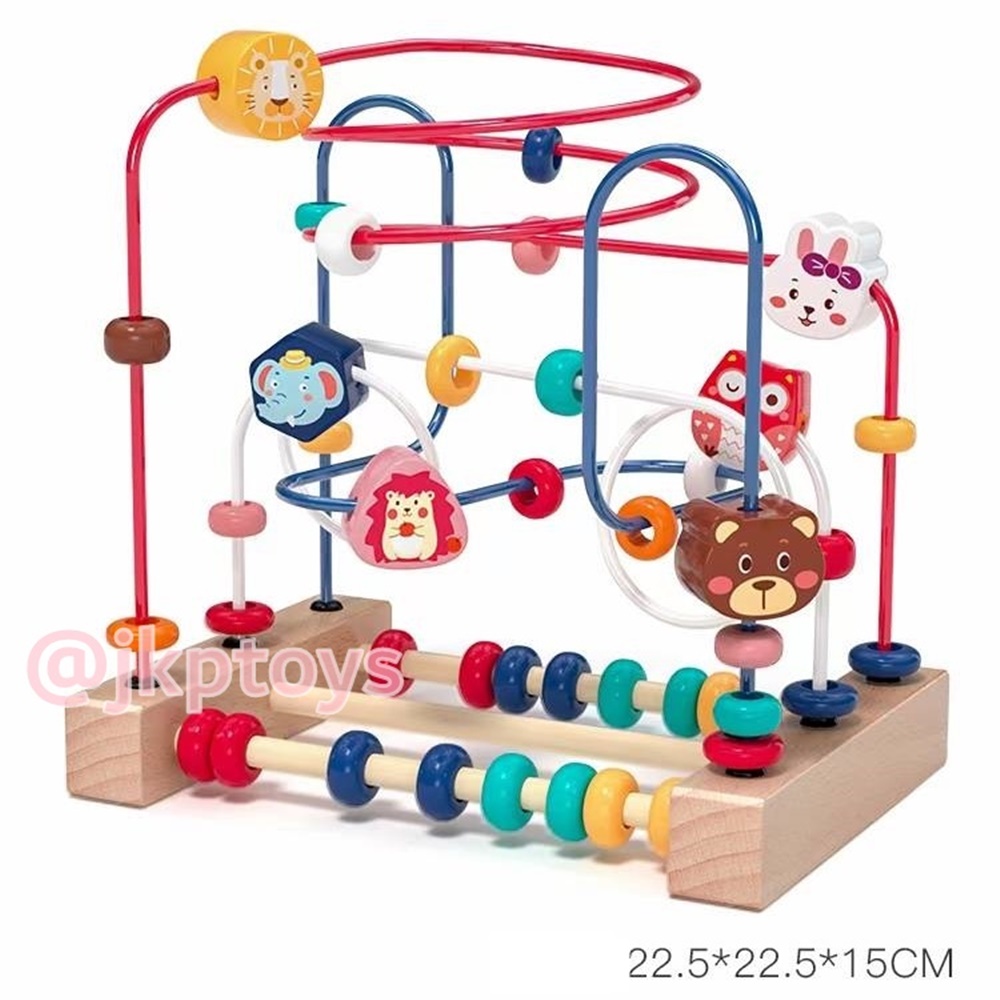 ของเล่นไม้เสริมพัฒนาการ ขดลวดลูกปัดลายสัตว์ ผลไม้ รถ