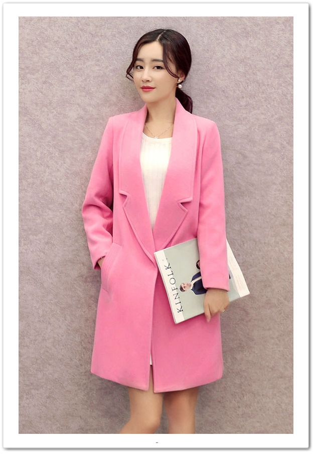 เสื้อโค้ทยาวสีชมพู กันหนาวงานเกาหลี ผ้าวูลแท้ๆ รุ่น "Classy Coat"ใส่แล้วสวยหรู ดูดี คลาสสิคสุดๆ (พร้อมส่ง)(S,M,L,XL)