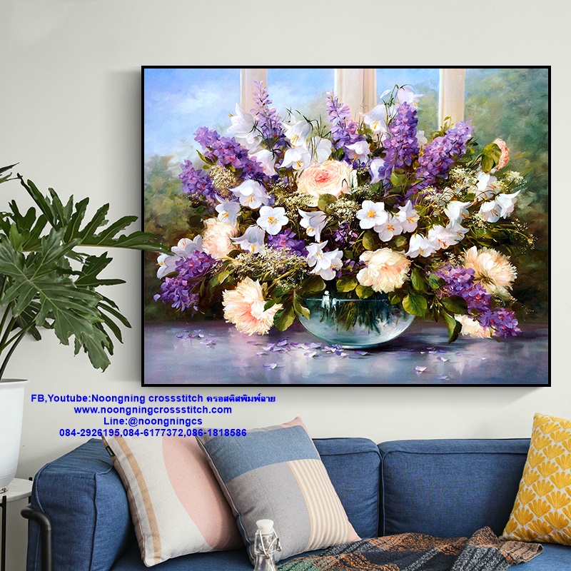 ดอกไม้ ครอสติสจีนพิมพ์ลายชุดปักครอสติช พิมพ์ลาย ครอสติสจีน งานฝีมือ DIY
