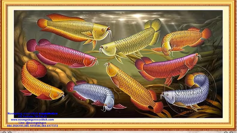ฝูงปลามังกร ชุดปักครอสติส พิมพ์ลาย ครอสติสจีน งานฝีมือทำที่บ้าน DIY
