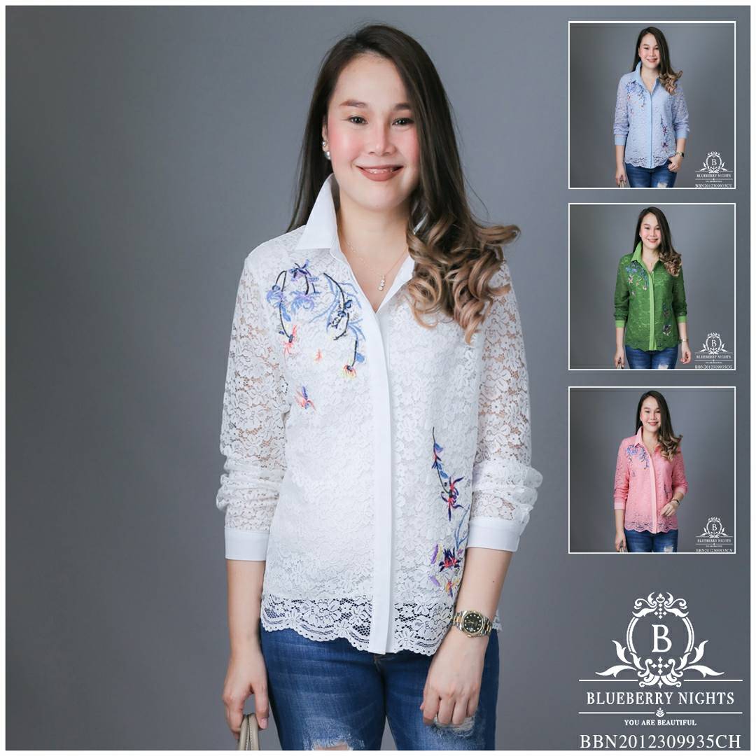 Sale+++B3629 เสื้อเชิ้ตลูกไม้อิตาลีปักลายดอกไม้ ผ้าลูกไม้อิตาลีเกรดพรีเมี่ยมเนื้อนุ่มเบาใส่สบายมากค่ะ แพทเทิร์นเสื้อเชิ้ตกระดุมหน้ายาวตลอด ดีเทลด้านหน้าปักดิ้นลายดอกไม้สวยหรูค่ะ มีซับในทั้งตัว ♡เหมาะสำหรับสาวๆรอบอก(36-44)♡ รุ่นใหม่ ขายดีมากๆ