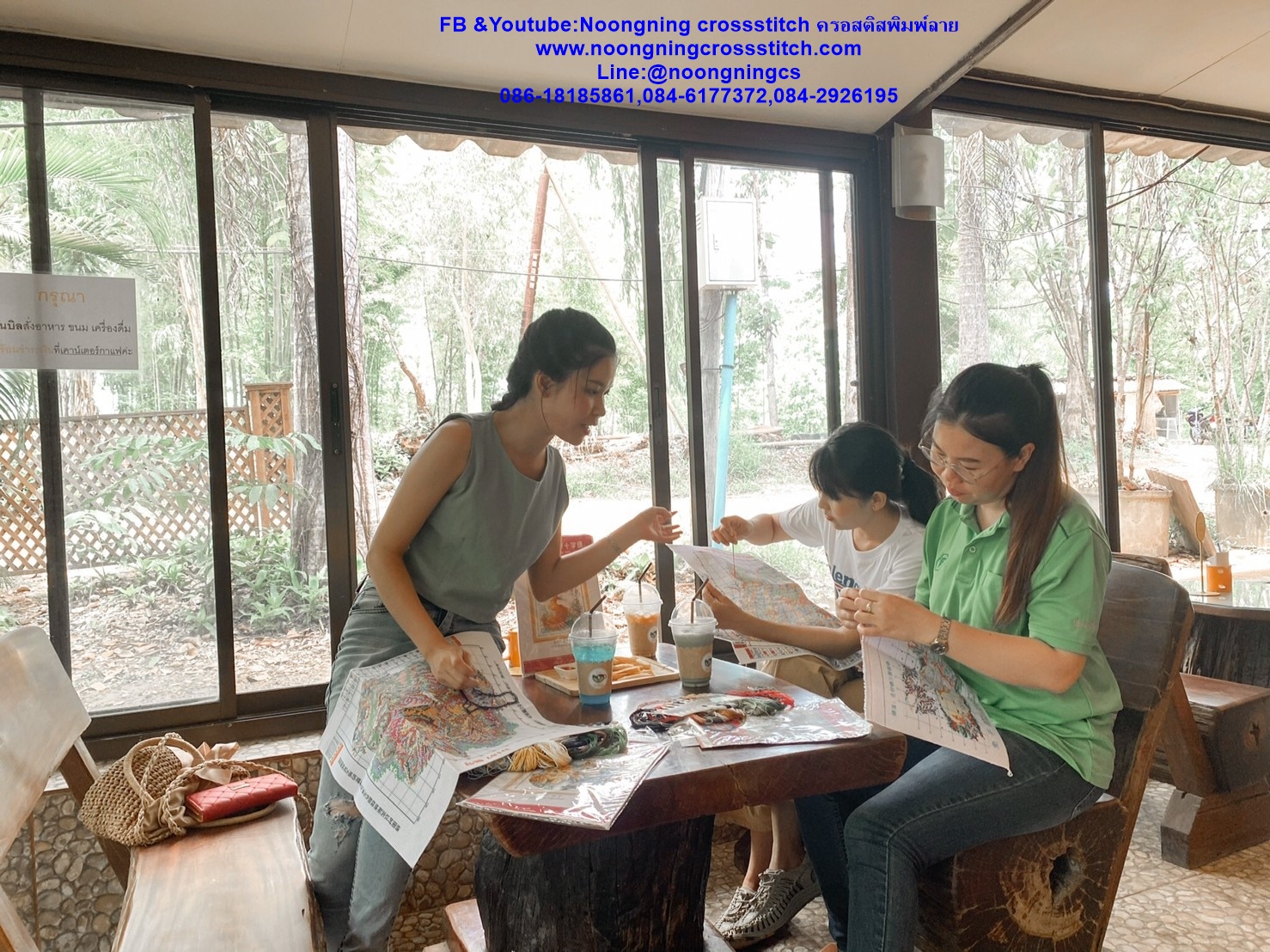 เสือโคร่งคู่เล่นน้ำ ชุดปักครอสติส พิมพ์ลาย ครอสติสจีน งานฝีมือทำที่บ้าน DIY
