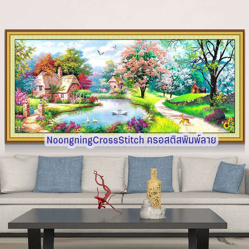 หมู่บ้านหลากสี ครอสติสคริสตัล Diamond painting โมเสก ภาพติดเพชร งานฝีมือทำที่บ้าน DIY