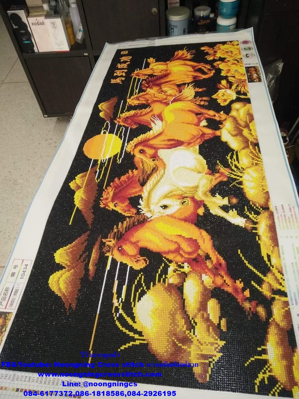 นกยูงคู่ขาว ดอกโบตั๋นมงคล ครอสติสคริสตัล Diamond painting โมเสก ภาพติดเพชร งานฝีมือทำที่บ้าน DIY