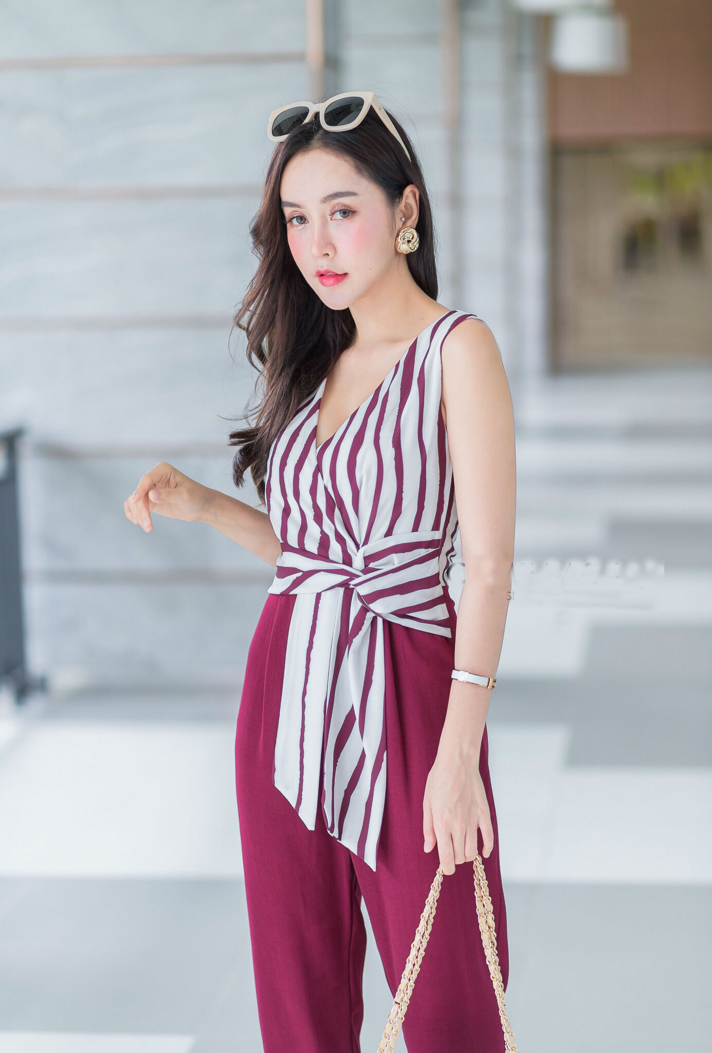 JS0061 จั๊มสูทขายาว จั๊มสูทออกงาน จั๊มสูทเกาหลี จั๊มสูทแขนกุด จั๊มสูทแฟชั่น จั๊มสูท (แดง)