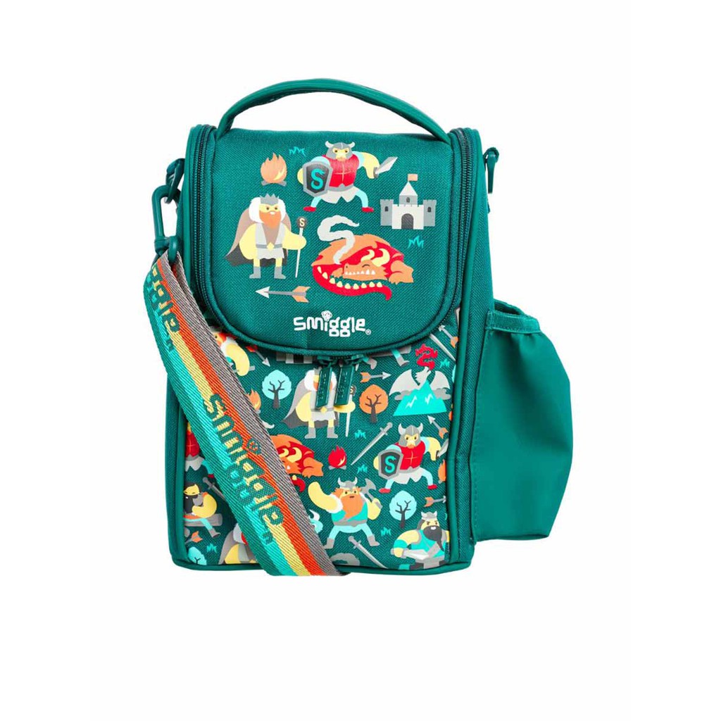 Smiggle กระเป๋าใส่กล่องข้าว Junior มีสายสะพาย คอลเลกชั่น Whirl ลายอัศวิน สีเขียว