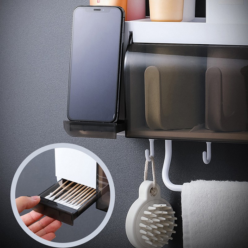 BestoreHome เครื่องบีบยาสีฟันอัต โนมัติมีที่แขวนแปรงสีฟัน เก็บแปรงสีฟันติดผนัง แถมชุดแก้วน้ำ สินค้ามีพร้อมส่ง