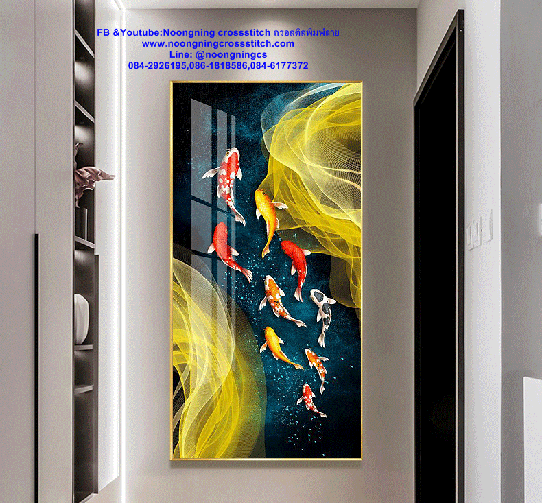 ปลาคราฟ8 มงคล ชุดปักครอสติส พิมพ์ลาย ครอสติสจีน งานฝีมือทำที่บ้าน DIY