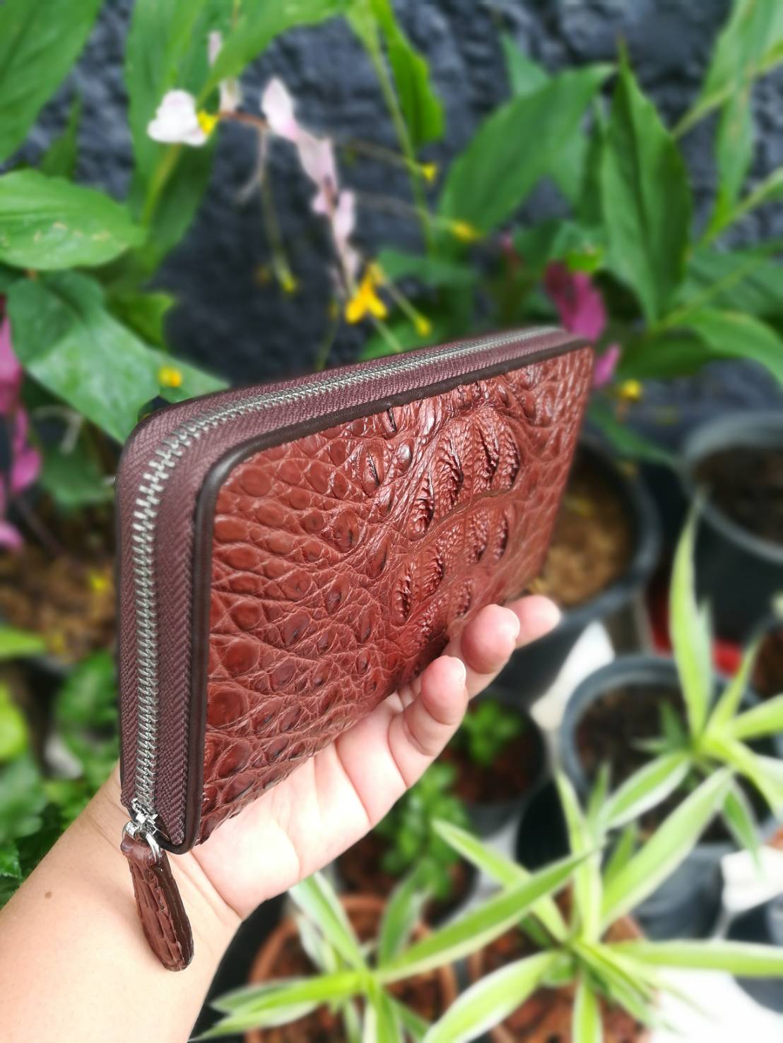 กระเป๋าหนังจระเข้แท้แบบซิปเดี่ยว(หนังกระดูกหัว)