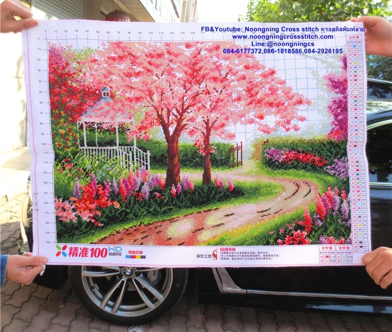 สวน ศาลาร่มรื่น ครอสติสปักสำเร็จ73X54cm ไม่รวมกรอบ งานฝีมือ DIY