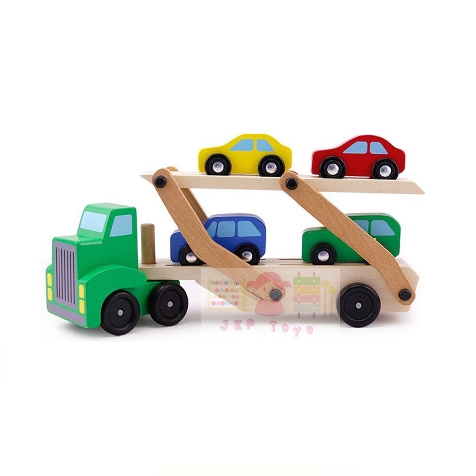 ของเล่นเสริมพัฒนาการ เซ็ตรถยก 2 ชั้น พร้อมรถไม้ 4 คัน