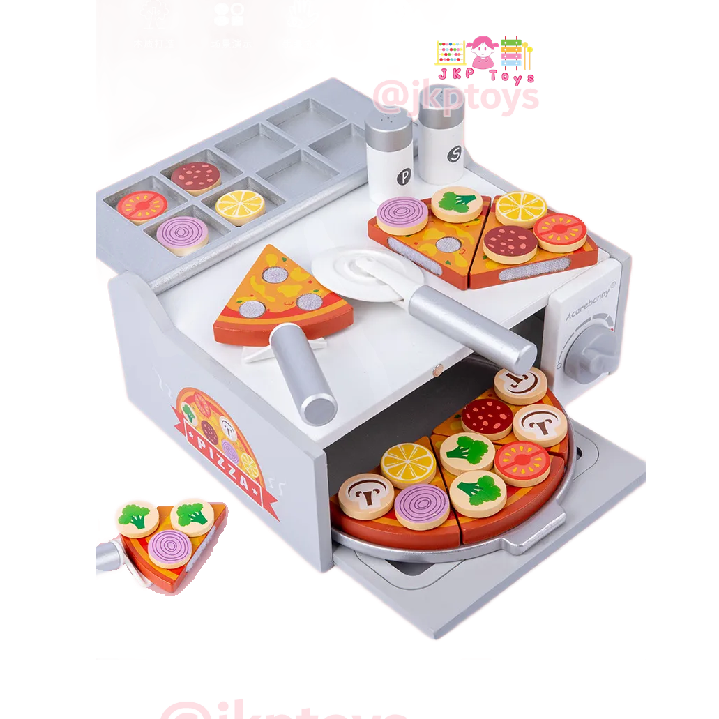 🍕🍕ของเล่นไม้เสริมพัฒนาการ เตาอบพิซซ่า เครื่องทำพิซซ่า หั่นพิซซ่า ตกแต่งหน้าพิซซ่า ของเล่นเด็ก ของเล่นไม้