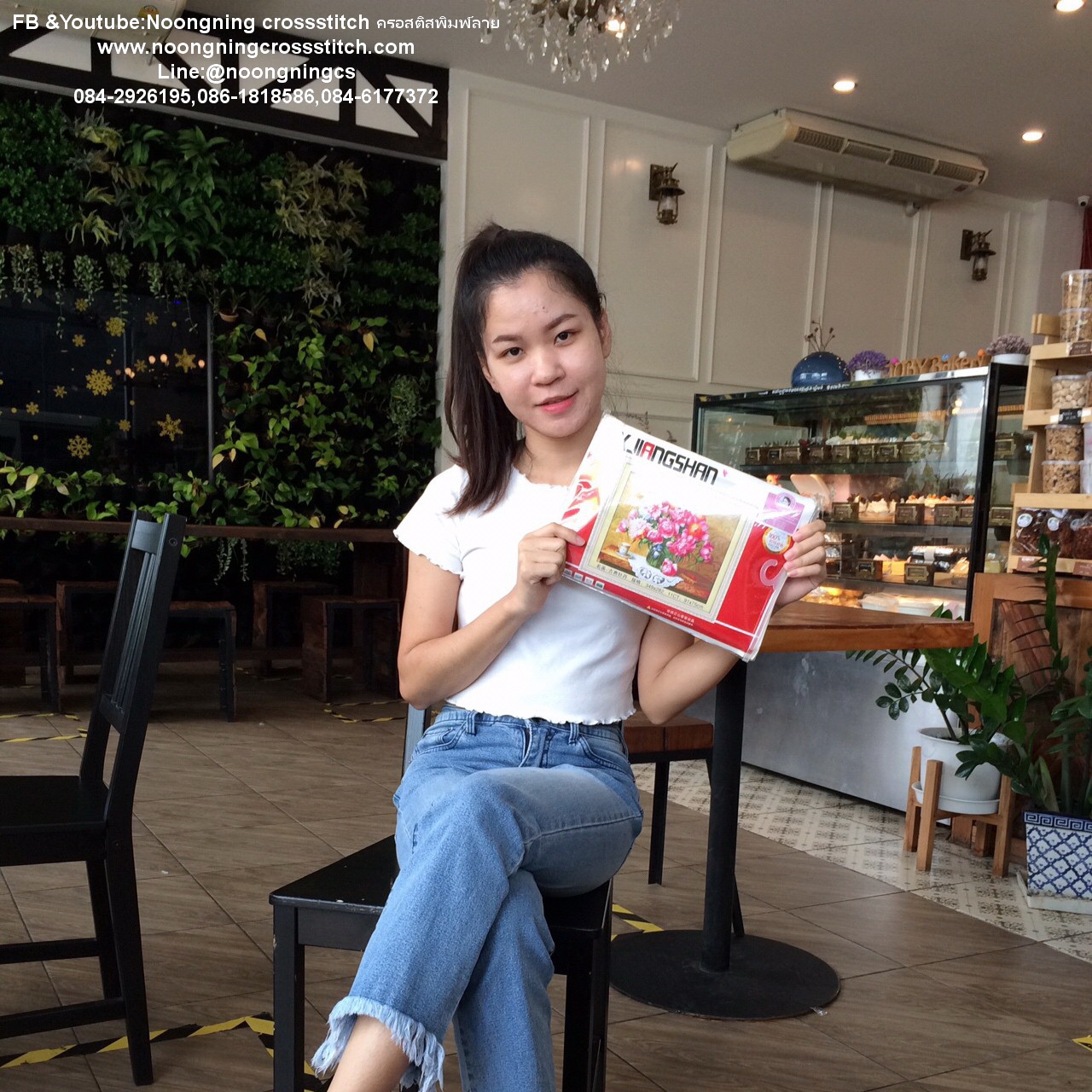 แจกันดอกแมกโลเนีย ชุดปักครอสติส พิมพ์ลาย ครอสติสจีน งานฝีมือทำที่บ้าน DIY