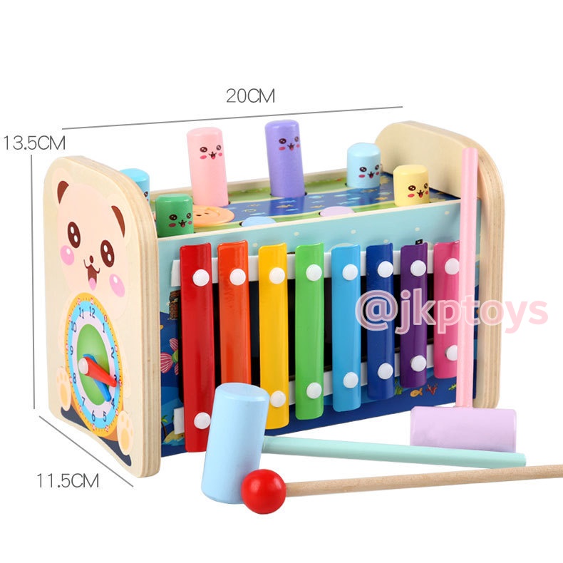 ของเล่นไม้เสริมพัฒนาการ 2 in 1 ทุบตุ่นผลุบโผล่ ระนาด ฟันเฟือง นาฬิกาสอนเวลา