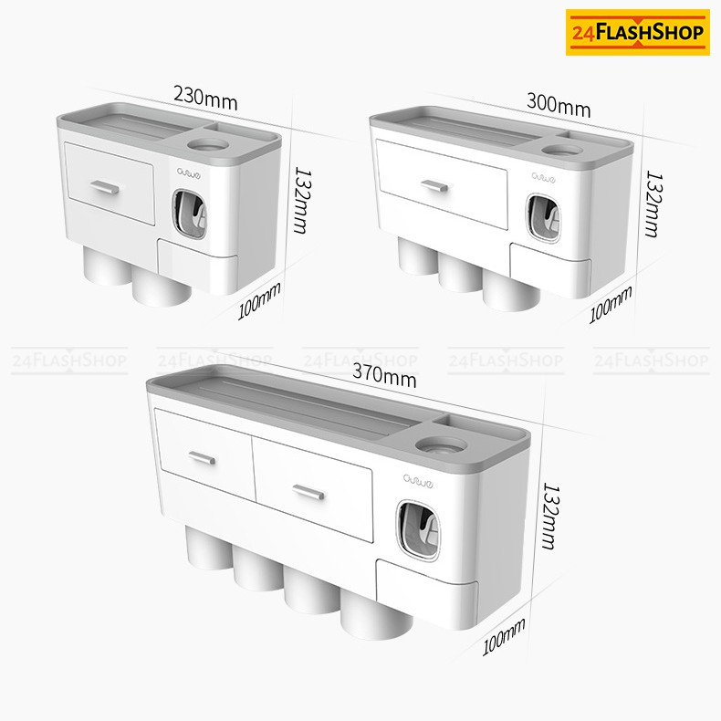 ที่บีบยาสีฟันอัตโนมัติ มีที่เก็บแปรงสีฟันพร้อมแก้วน้ำในตัว แบบติดผนัง ติดตั้งง่าย