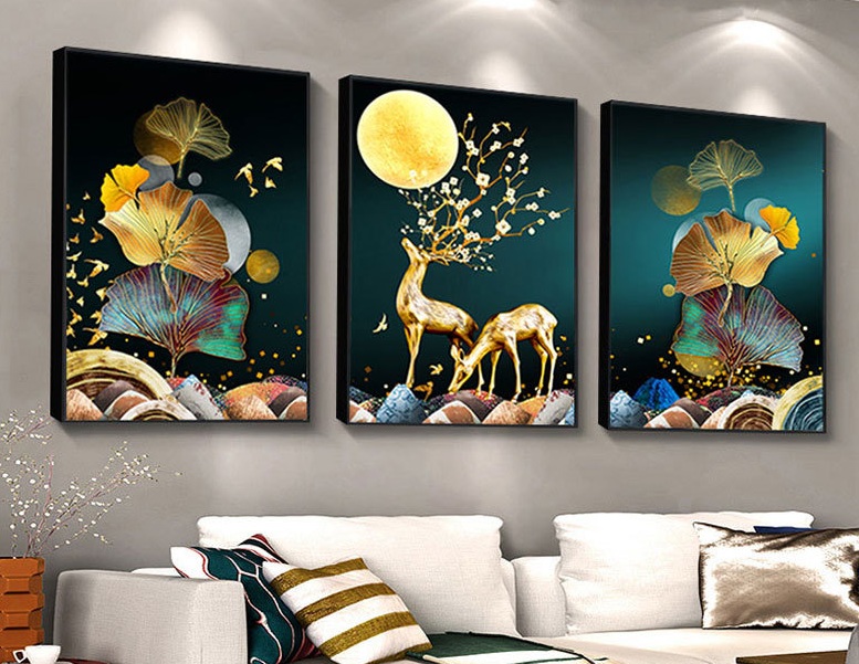 กวางทองคู่ มงคล ชุดปักครอสติส พิมพ์ลาย ครอสติสจีน งานฝีมือทำที่บ้าน DIY