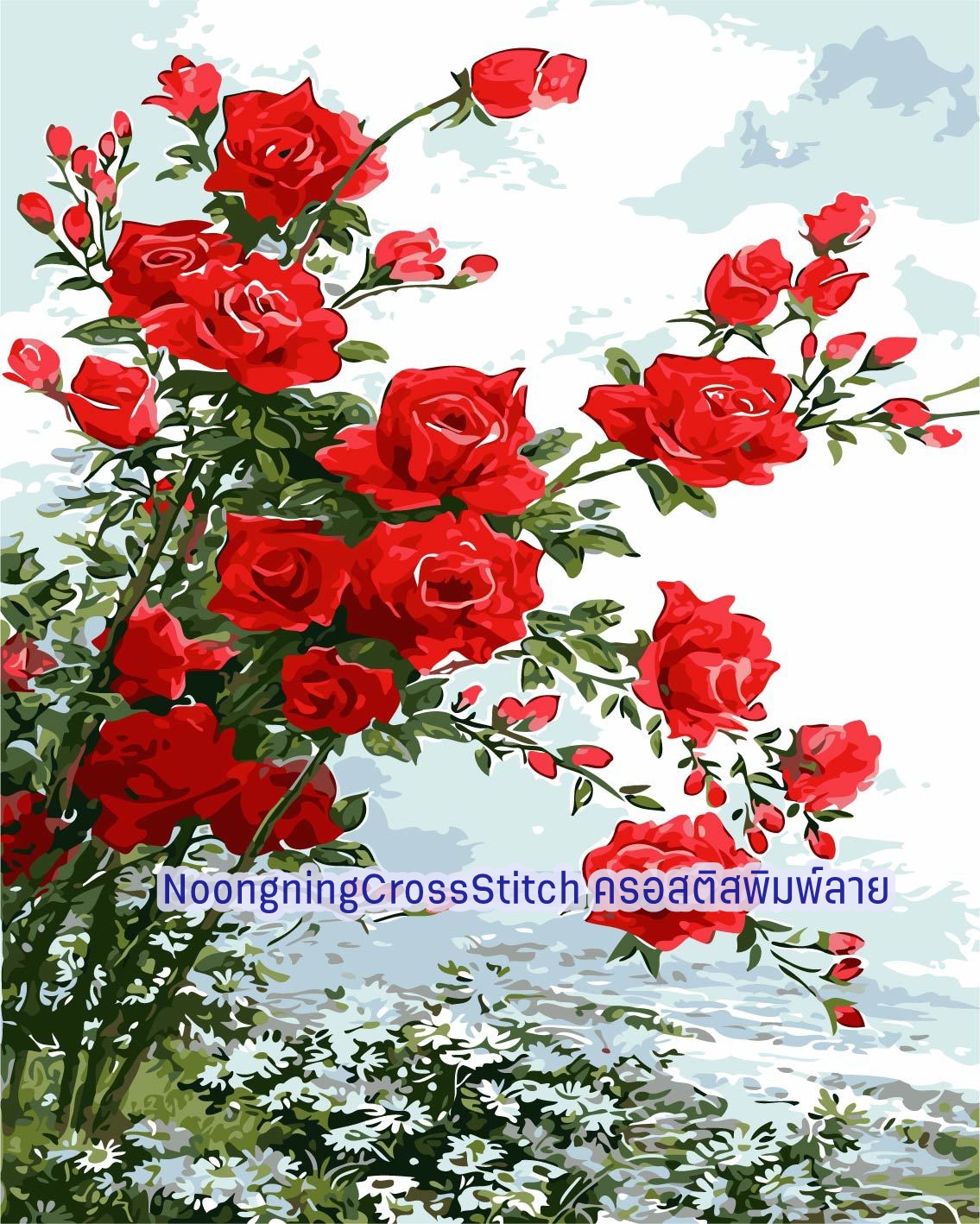 ดอกกุหลาบแดง ครอสติสคริสตัล Diamond painting โมเสก ภาพติดเพชร งานฝีมือทำที่บ้าน DIY