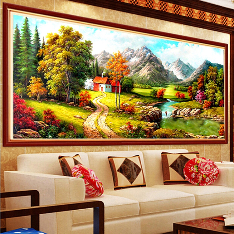 ภูเขา ลำธาร ครอสติสคริสตัล Diamond painting โมเสก ภาพติดเพชร งานฝีมือ DIY