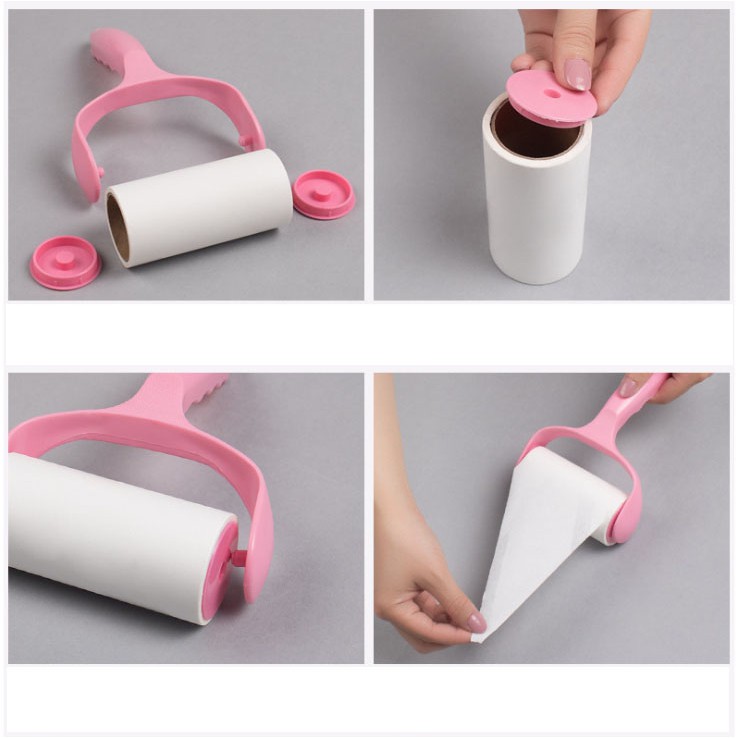 #C029 ลูกกลิ้งทำความสะอาด ลูกกลิ้งกำจัดขน เก็บขนและฝุ่น สีชมพู ลูกกลิ้ง ฉีกกระดาษม้วนกระดาษเพื่อทำความสะอาดเสื้อผ้าผม