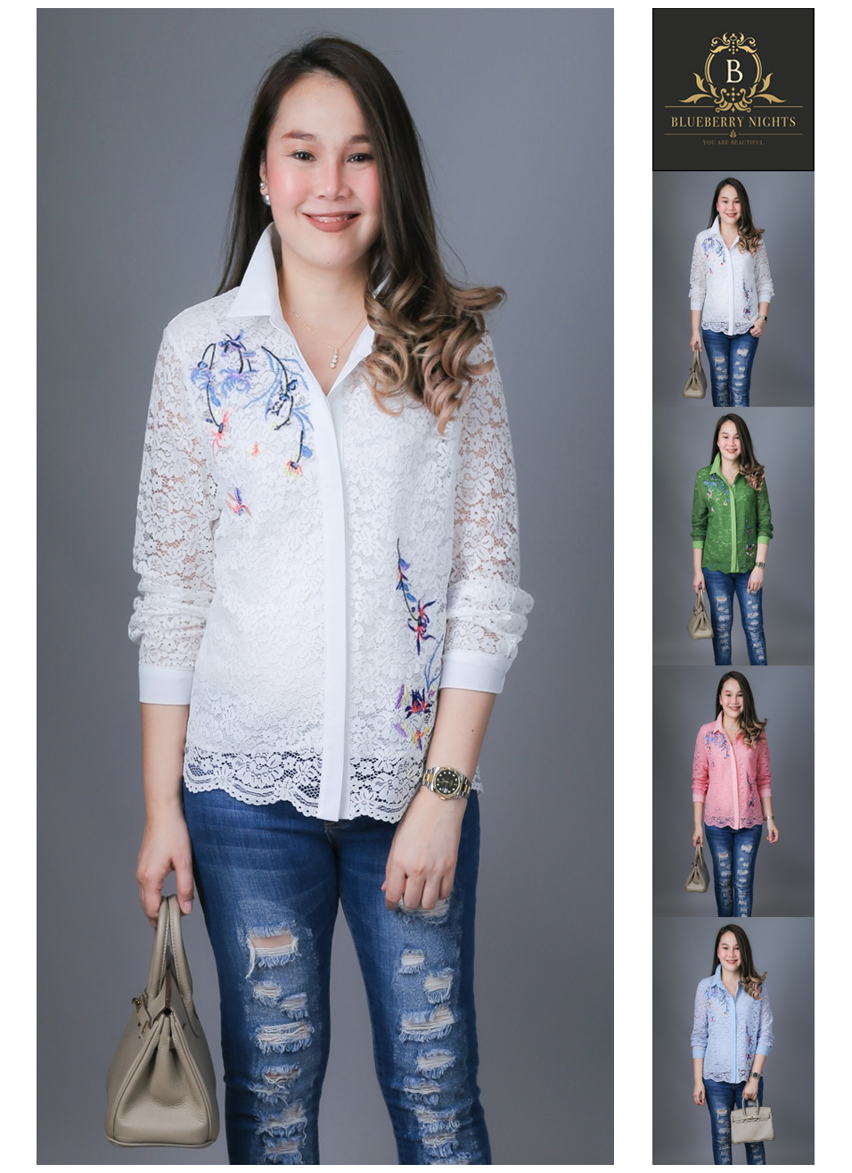 Sale+++B3629 เสื้อเชิ้ตลูกไม้อิตาลีปักลายดอกไม้ ผ้าลูกไม้อิตาลีเกรดพรีเมี่ยมเนื้อนุ่มเบาใส่สบายมากค่ะ แพทเทิร์นเสื้อเชิ้ตกระดุมหน้ายาวตลอด ดีเทลด้านหน้าปักดิ้นลายดอกไม้สวยหรูค่ะ มีซับในทั้งตัว ♡เหมาะสำหรับสาวๆรอบอก(36-44)♡ รุ่นใหม่ ขายดีมากๆ