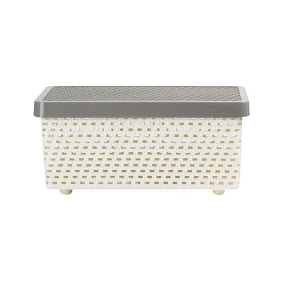 ตะกร้าอเนกประสงค์ลายสานพร้อมฝาปิด 26 x 18 x 12 ซม. สีครีม - เทา รุ่น SENN HH-2090L-S