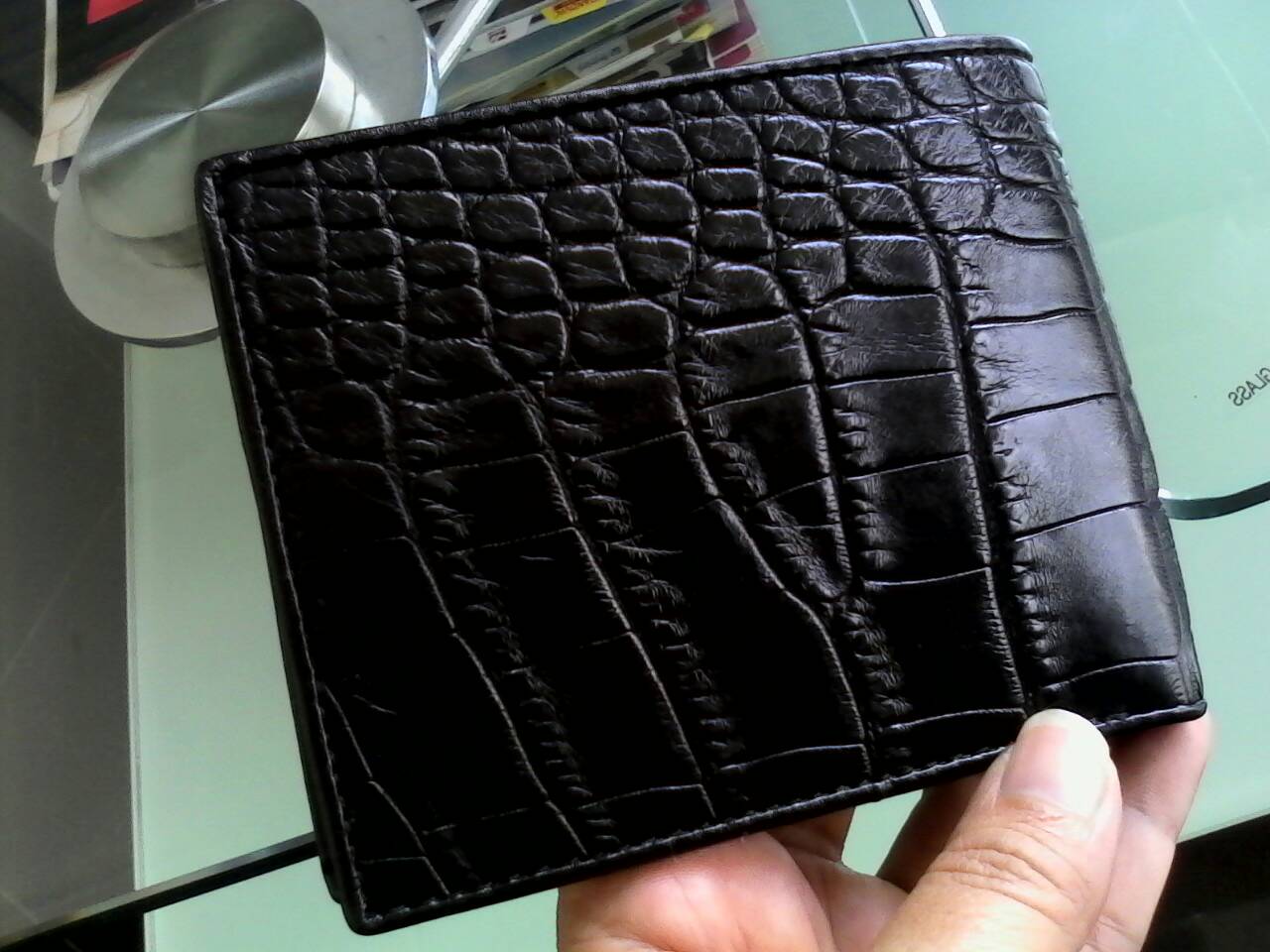 กระเป๋าสตางค์หนังจระเข้แท้(หนังท้อง) สีดำ1