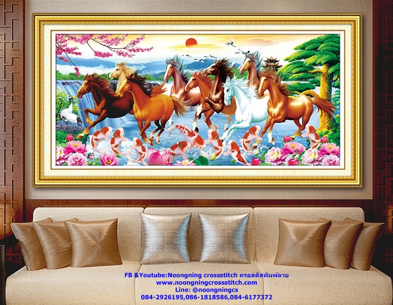 ม้า8 ปลาคราฟ มงคล ชุดปักครอสติส พิมพ์ลาย ครอสติสจีน งานฝีมือทำที่บ้าน DIY