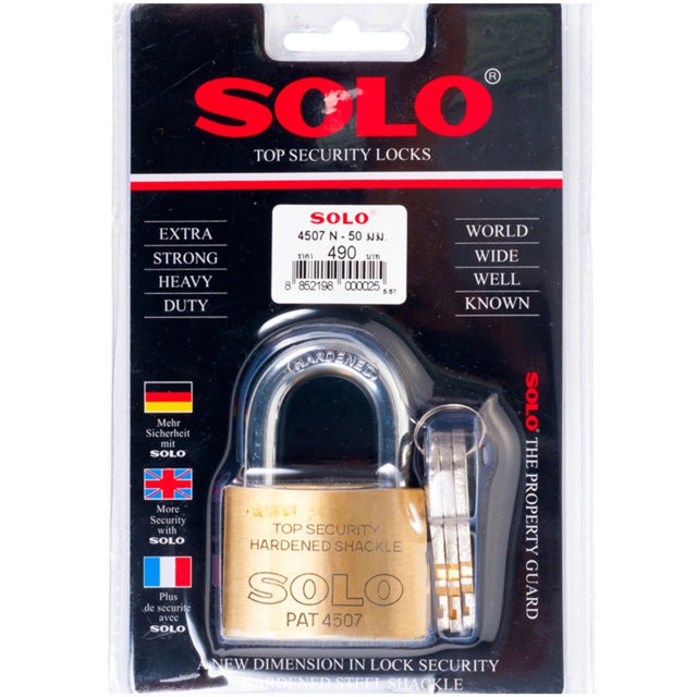 แม่กุญแจ กุญแจคล้อง กุญแจ กุญแจลูกปืน SOLO 4507N50 50MM PB
