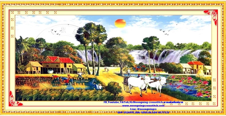 ชนบท ธรรมชาติ ชุดปักครอสติส พิมพ์ลาย ครอสติสจีน งานฝีมือทำที่บ้าน DIY