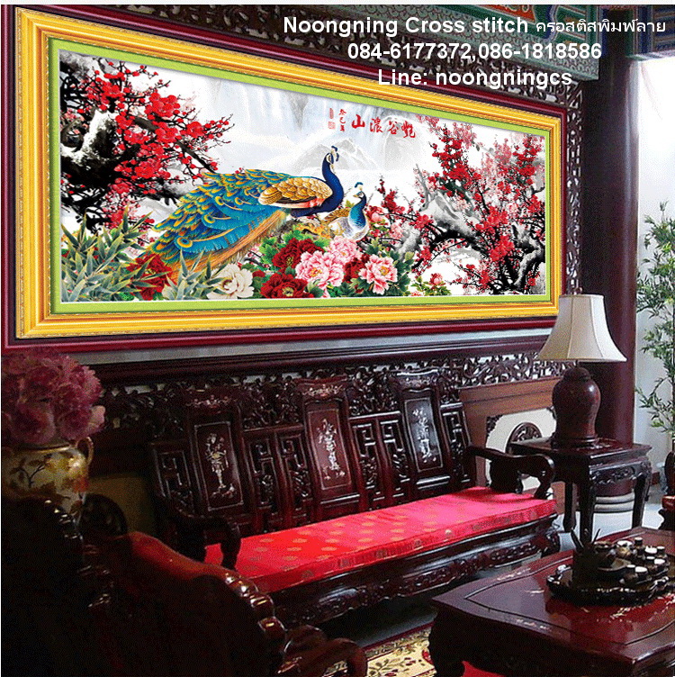 ม้า8ตัวมงคล ชุดปักครอสติส พิมพ์ลาย ครอสติสจีน งานฝีมือทำที่บ้าน DIY