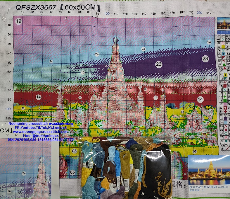 ครอสติส สั่งทํา 60x50ซม รูปวัดพระแก้ว ชุดปักครอสติส พิมพ์ลาย ครอสติสจีน งานฝีมือทำที่บ้าน DIY