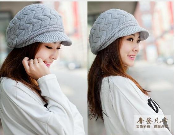 หมวกไหมพรมทรงเเก็ปสีเทาคลาสสิคด้านในบุขน(พร้อมส่ง)(Free Size)