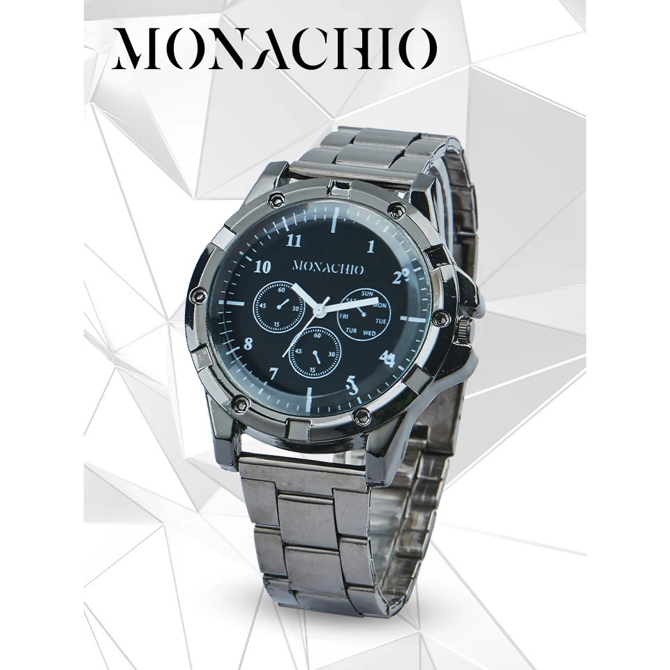 !!สินค้าขายดี!! นาฬิกาข้อมือ นาฬิกาผู้ชาย นาฬิกาแฟชั่น MONACHIO Black Metal Watch