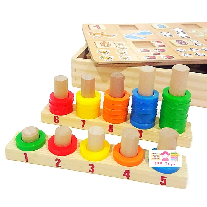 กล่องไม้สอนนับเลขพร้อมกระดาน ห่วงสวมหลัก (Donuts number-crunching)