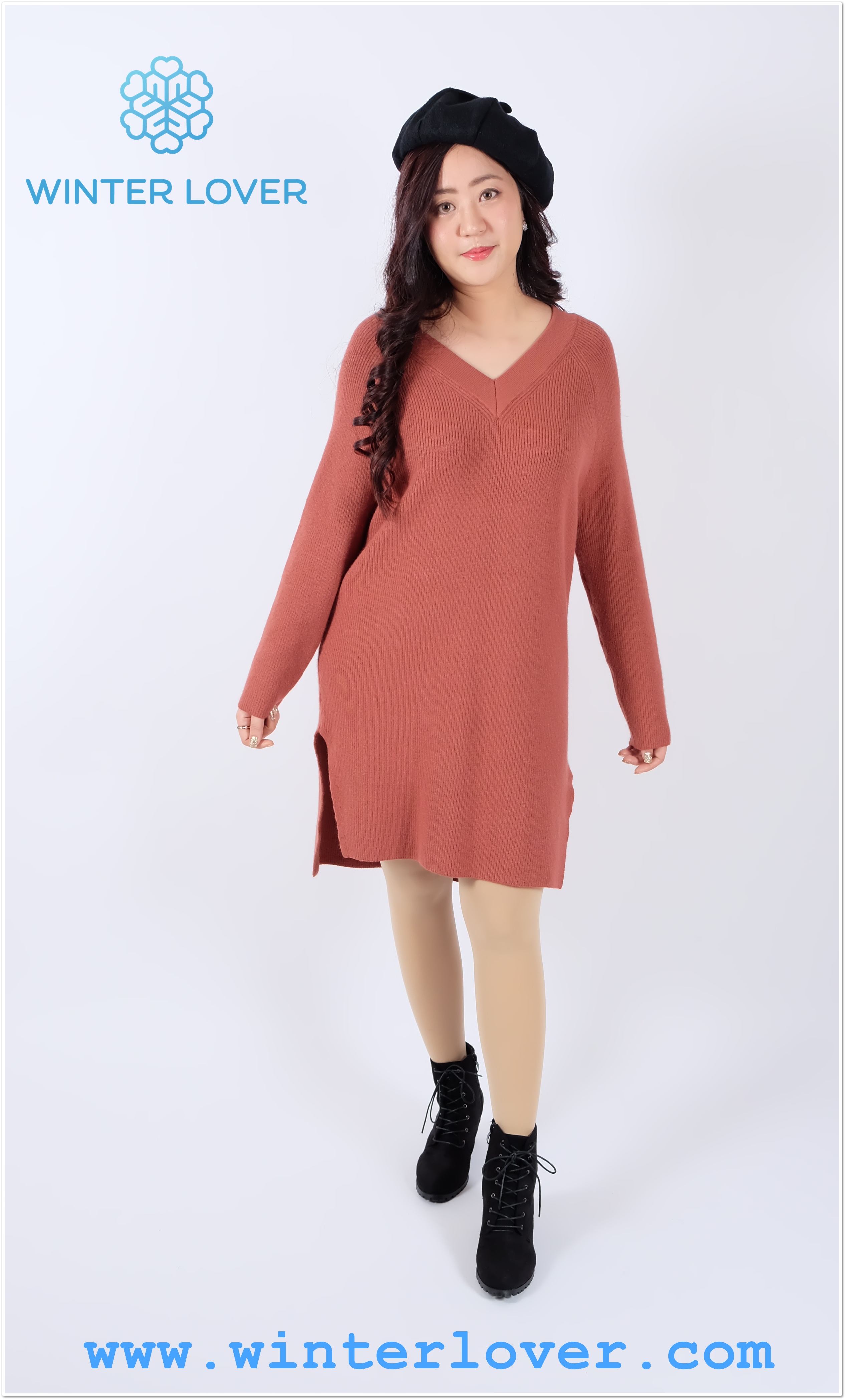 ชุดเดรสไหมพรมยาวคอวี สวยคลาสสิค แขนยาวตรง สวยหรู(พร้อมส่ง)(Free Size สาวอวบอ้วน)