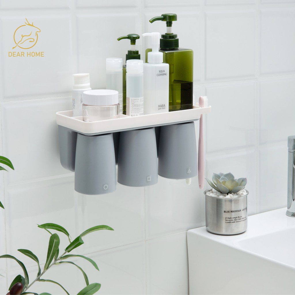 Dear Home ชั้นวางแก้วน้ำแม่เหล็ก ที่ใส่แปรงสีฟัน ที่เก็บแก้วแปรงสีฟัน ชั้นวางแก้วน้ำแม่เหล็ก ที่วางแปรง ชั้นวางแก้วน้ำ