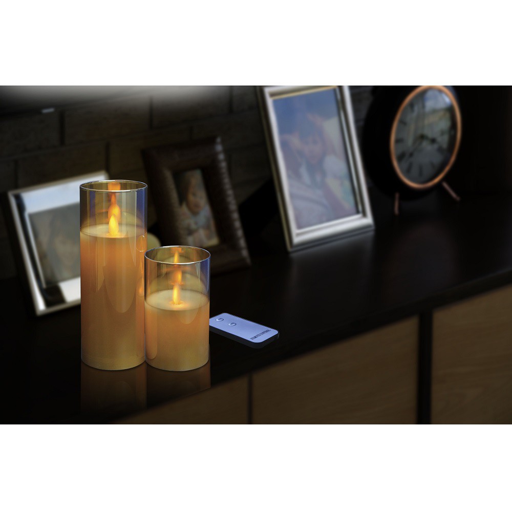 ธูปไฟฟ้า เทียนไฟฟ้า ธูปเทียนไฟฟ้า LED ชุดเทียน LED 2 ไซส์ครอบแก้วทอง รีโมท CLAIRE