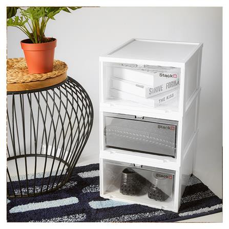 กล่องรองเท้าฝาหน้า 28x35x17 ซม. STACKO สีขาว ทนทานต่อการใช้งาน