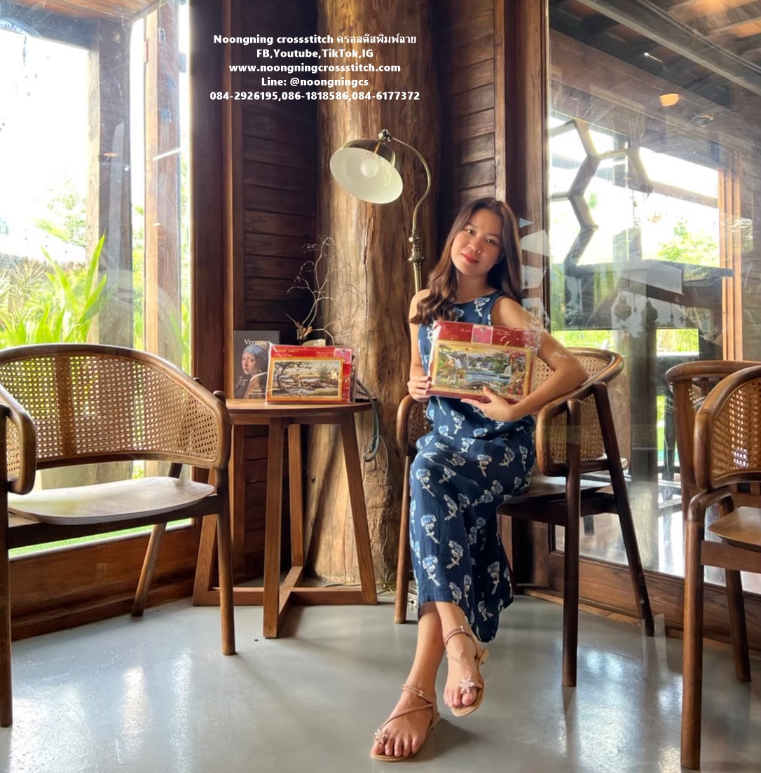 แจกันดอกไม้สวยงาม ชุดปักครอสติช พิมพ์ลาย ครอสติสจีน งานฝีมือ DIY