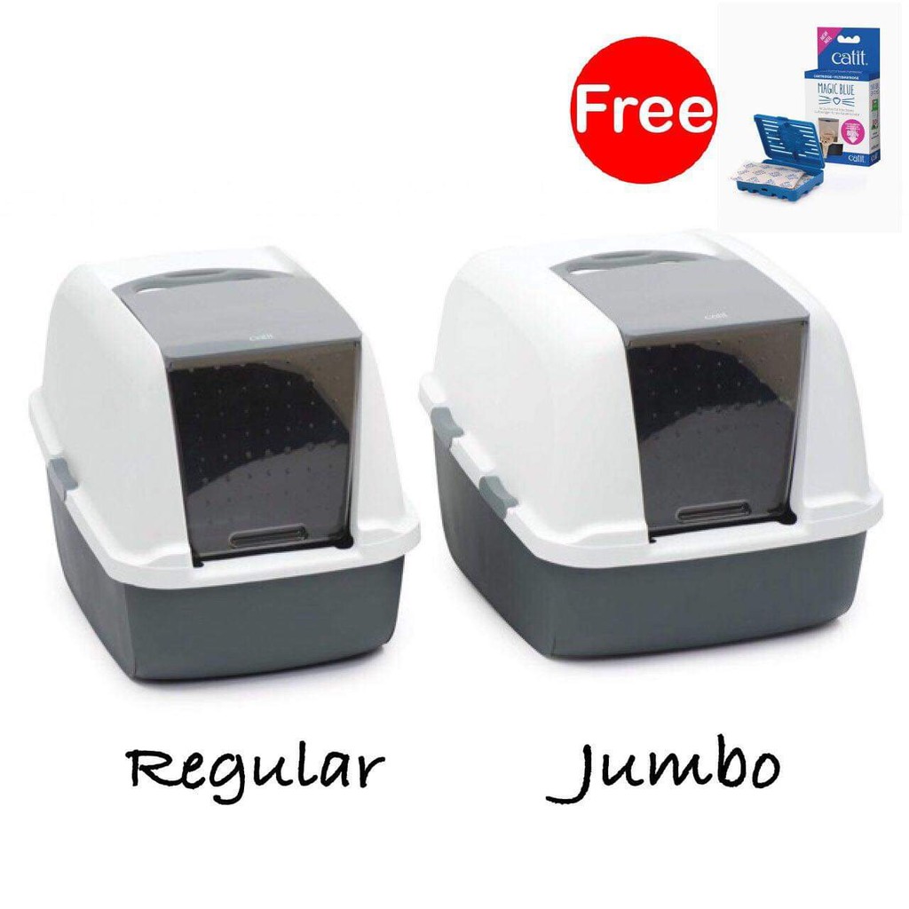 Catit Magic Blue Litter Box Regular, Jumbo ห้องน้ำแมว แถมฟรี! กล่องดักจับกลิ่นแอมโมเนีย