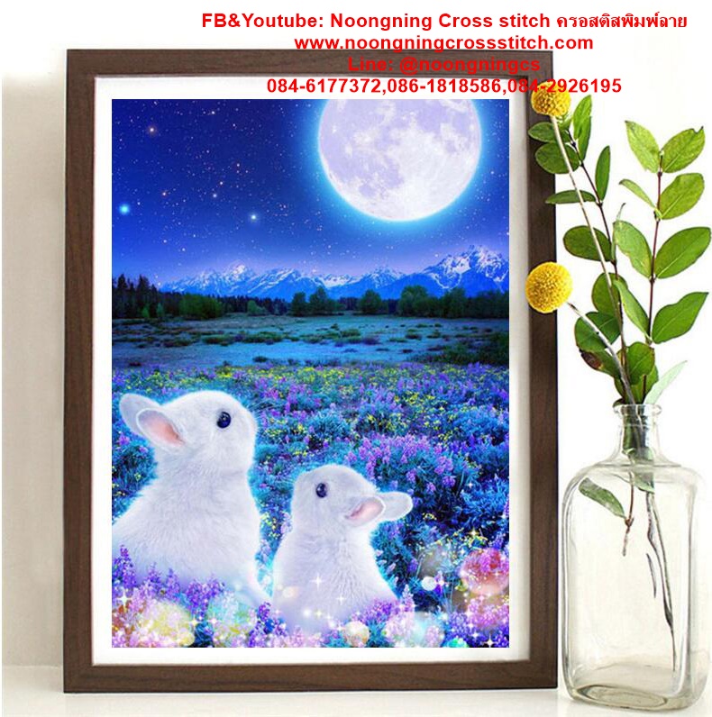 กระต่ายมงคล ครอสติสคริสตัล Diamond painting โมเสก ภาพติดเพชร งานฝีมือ DIY