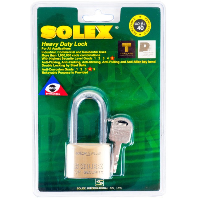 แม่กุญแจ กุญแจคล้อง กุญแจ กุญแจ ลูกปืน SOLEX MACH2PLUSL40 40MM PB