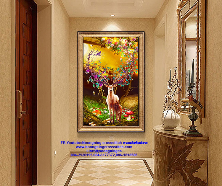 กวางแม่ลูก มงคล ชุดปักครอสติส พิมพ์ลาย ครอสติสจีน งานฝีมือทำที่บ้าน DIY