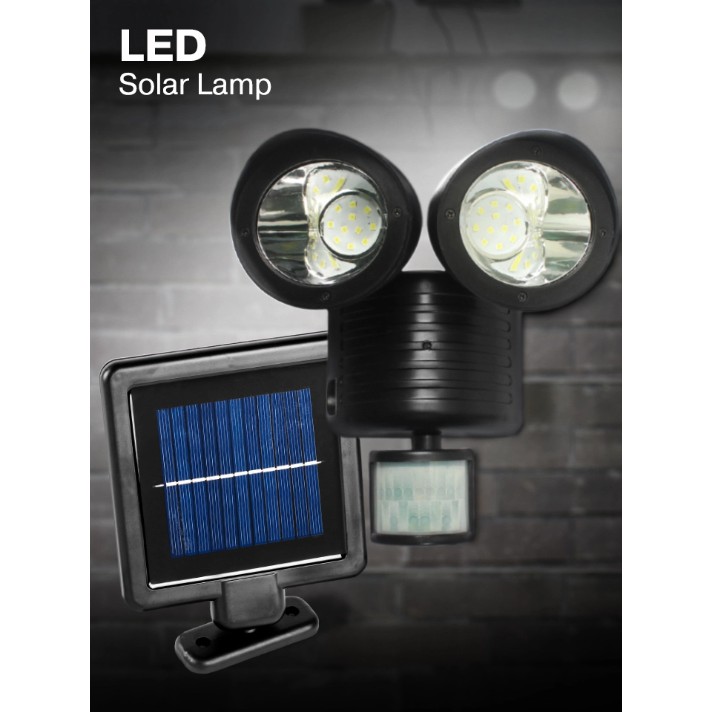 !!สินค้าขายดี!! โคมไฟ LED ติดผนัง 2 หัว โคมไฟโซลาร์เซลล์ พลังแสงอาทิตย์ Double Lamps Solar Wall Light