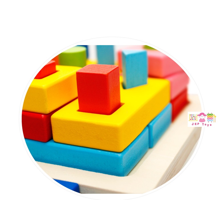 บล็อคไม้สวมหลักรูปทรงกึ่งจิ๊กซอ สื่อการเรียนการสอน ใช้ในโรงเรียนแบบ Montessori