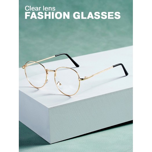 !!สินค้าขายดี!! แว่นตาแฟชั่นทรงกลม ทรงหยดน้ำ แว่นเลนส์ใสกรอบทอง Women Fashion Clear Lens Glasses